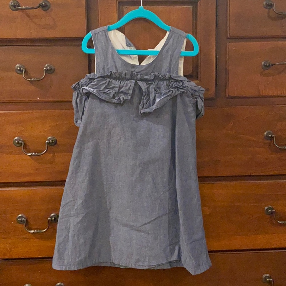Chambray off shoulder ruffle dress